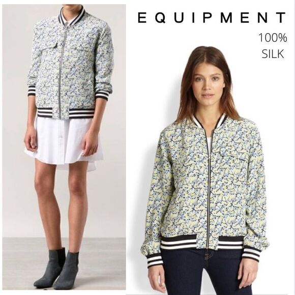 EQUIPMENT FEMME Large Silk Floral Bomber Jacket - Picture 1 of 12